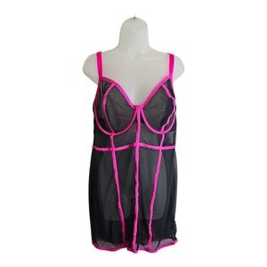 Caicque Black/Pink‎ Underwire Unlined Mesh Slip Lingerie Chemise 42DDD READ DESC